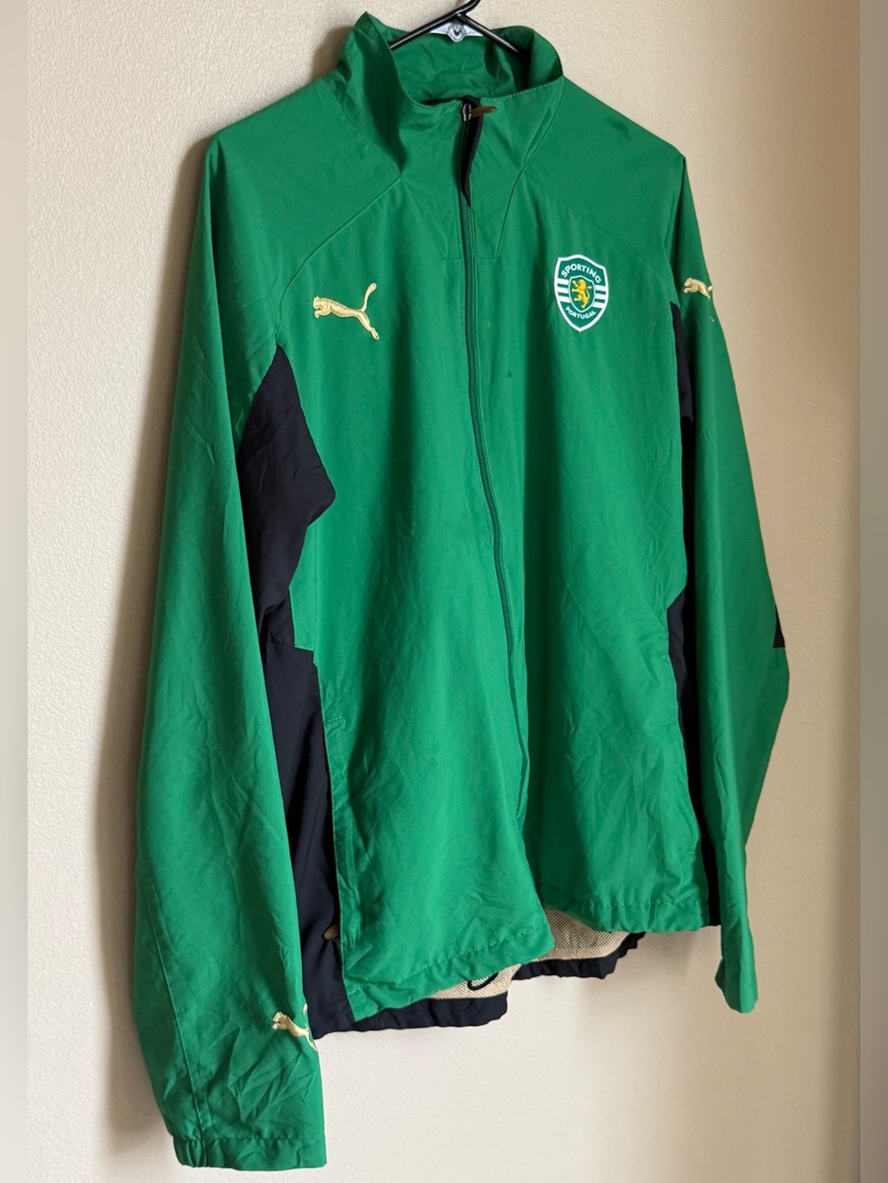 Puma Sporting Portugal Full Zip Soccer Windbreaker Jacket Green Black Men’s L
